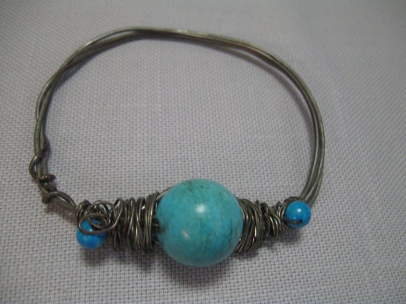 Bracelet Bangle Wire Wrap Rustic Silver Tone Turq… - image 7