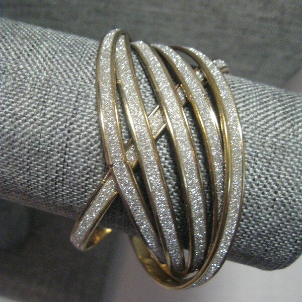 Bracelet Bangle Qty 6 Bangle Set Connected Gold Tone With Silver Tone Shimmer Glitter 1960