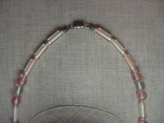 Necklace Acrylic Transparent Clear And Pink Round… - image 4