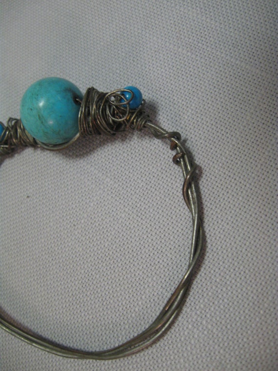 Bracelet Bangle Wire Wrap Rustic Silver Tone Turq… - image 5