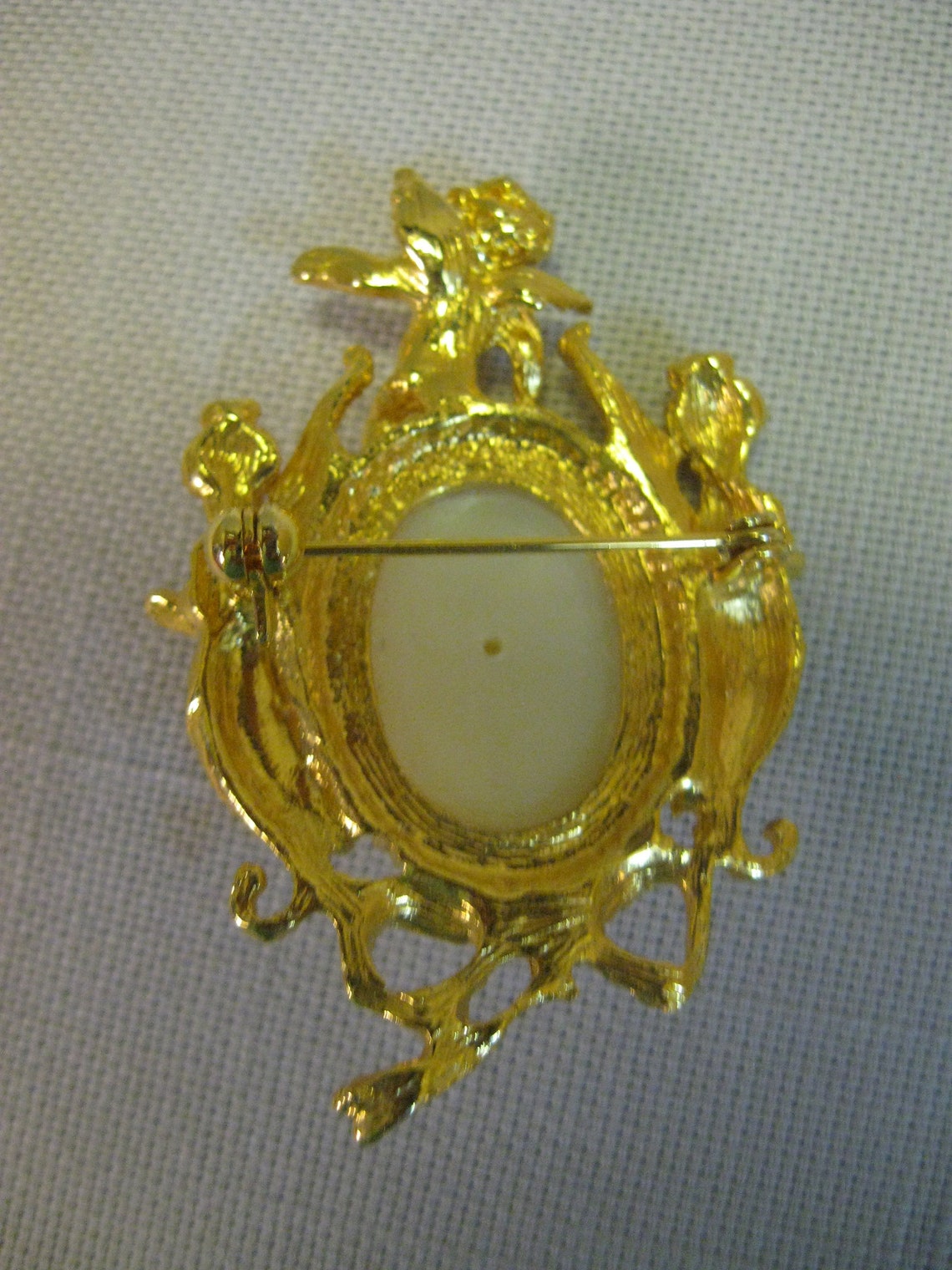 Brooch Pin Shiny Gold Tone Angel and Side Ladies Figurines Etsy