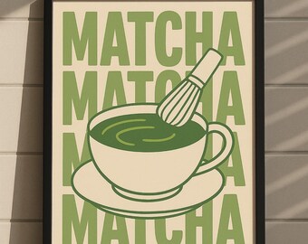Stampa digitale Matcha / Poster artistico con tè giocoso / Decorazione murale moderna per cucina e bar / Download immediato