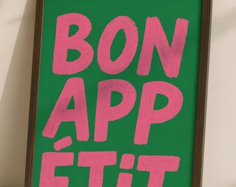 Impresión "Buen provecho": Tipografía de cocina moderna, cita francesa (descarga digital)