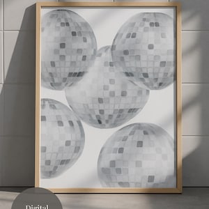 Silver Disco Ball Print: Retro 70s Party Decor (Digital Download