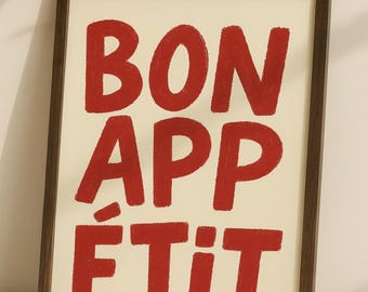 Impresión "Buen provecho": Tipografía de cocina moderna, cita en francés (descarga digital)