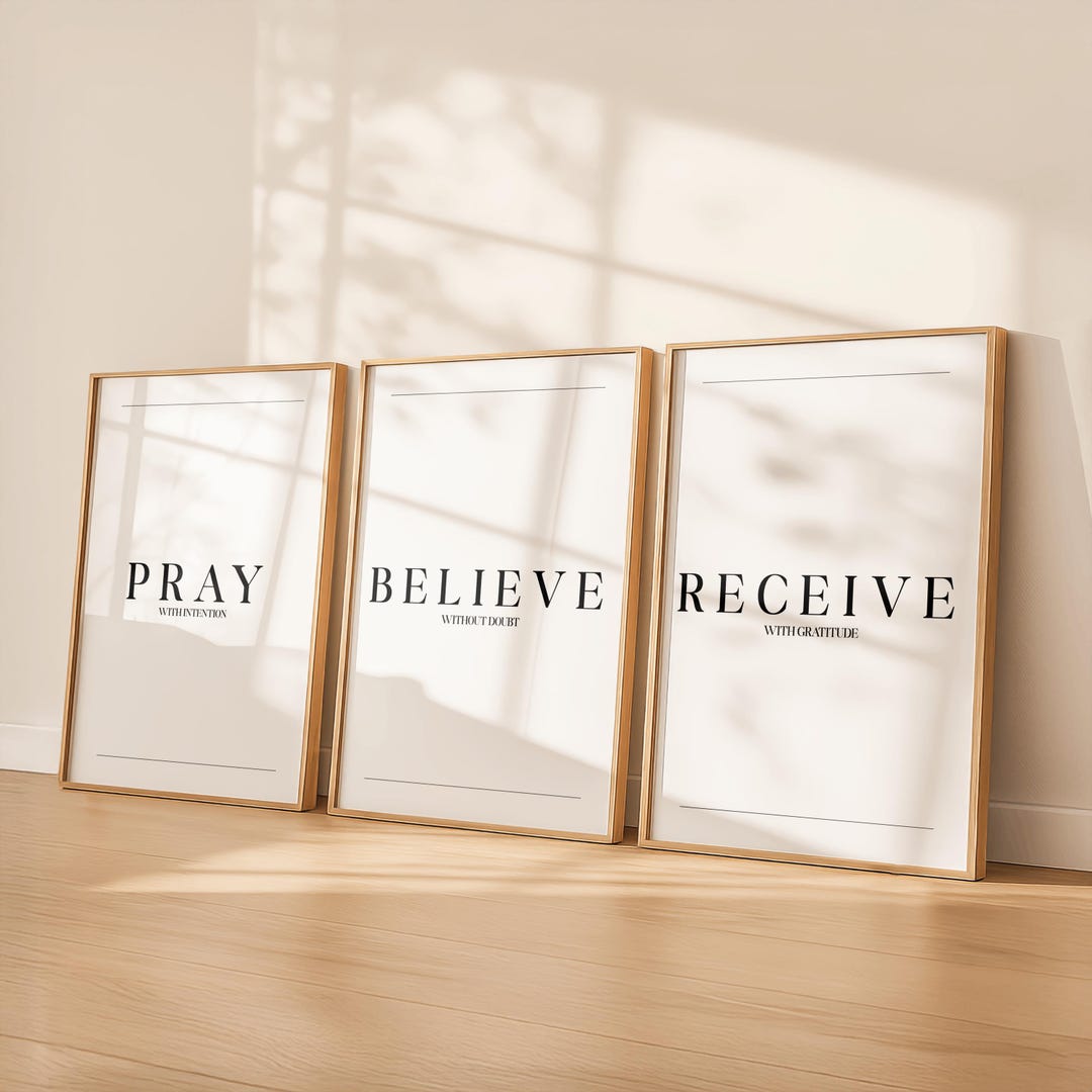 Pray Believe Receive Christian Wall Art | Minimalist Faith Print Trio ...