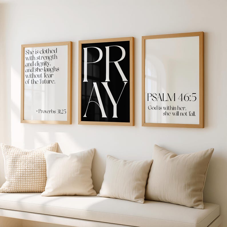 Black White Christian Wall Art Set of 3 | Bible Verse Printable Bundle ...