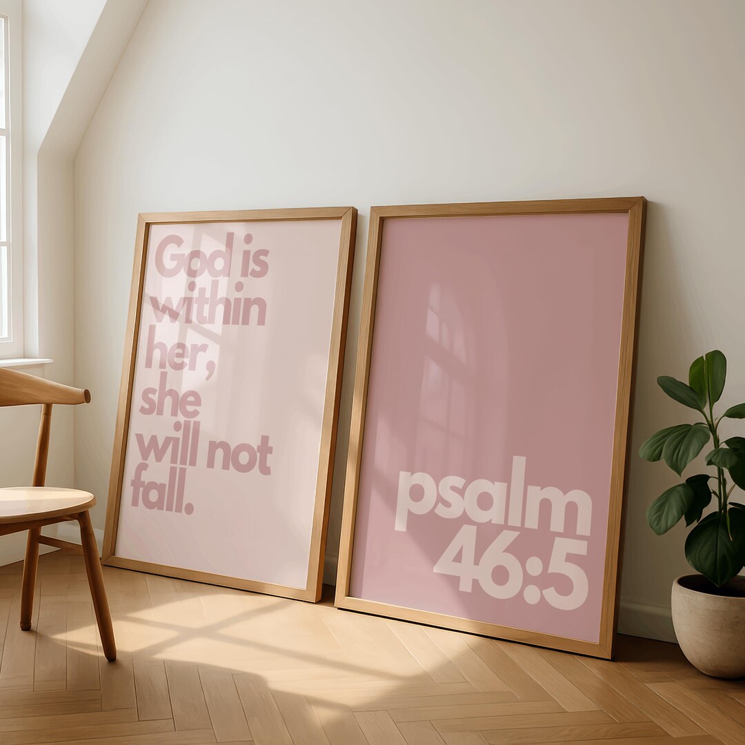Pink Psalm 46:5 Wall Art Duo, God is Within Her Print, Christian ...