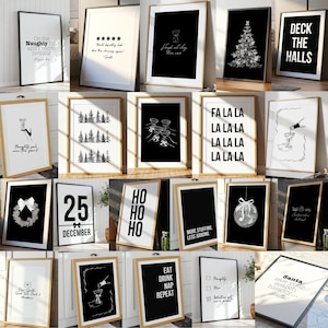 Minimalist Christmas Print Set - Black & White Holiday Decor (Digital Download) Set of 20