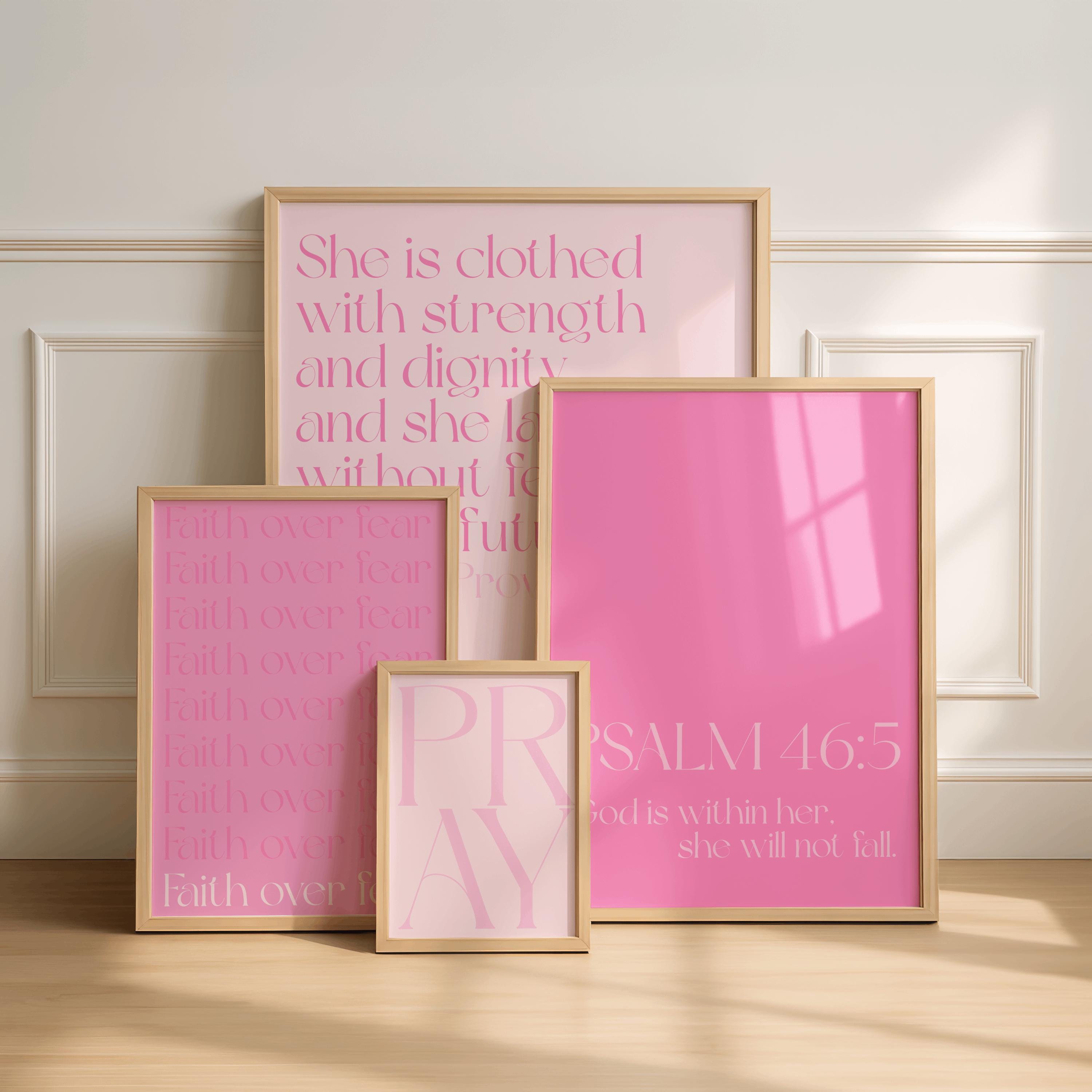 Pink Christian Wall Art Set of 6 | Bible Verse Prints | Faith Over Fear ...