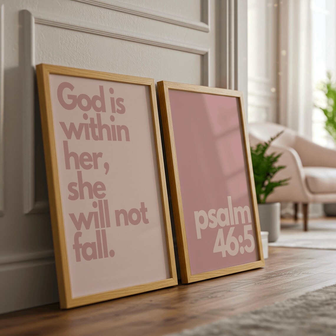 Pink Psalm 46:5 Wall Art Duo, God is Within Her Print, Christian ...