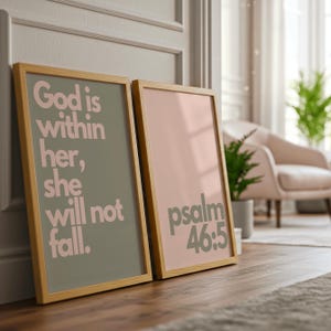 Sage Green Psalm 46:5 Wall Art Duo, God is Within Her Print, Christian ...