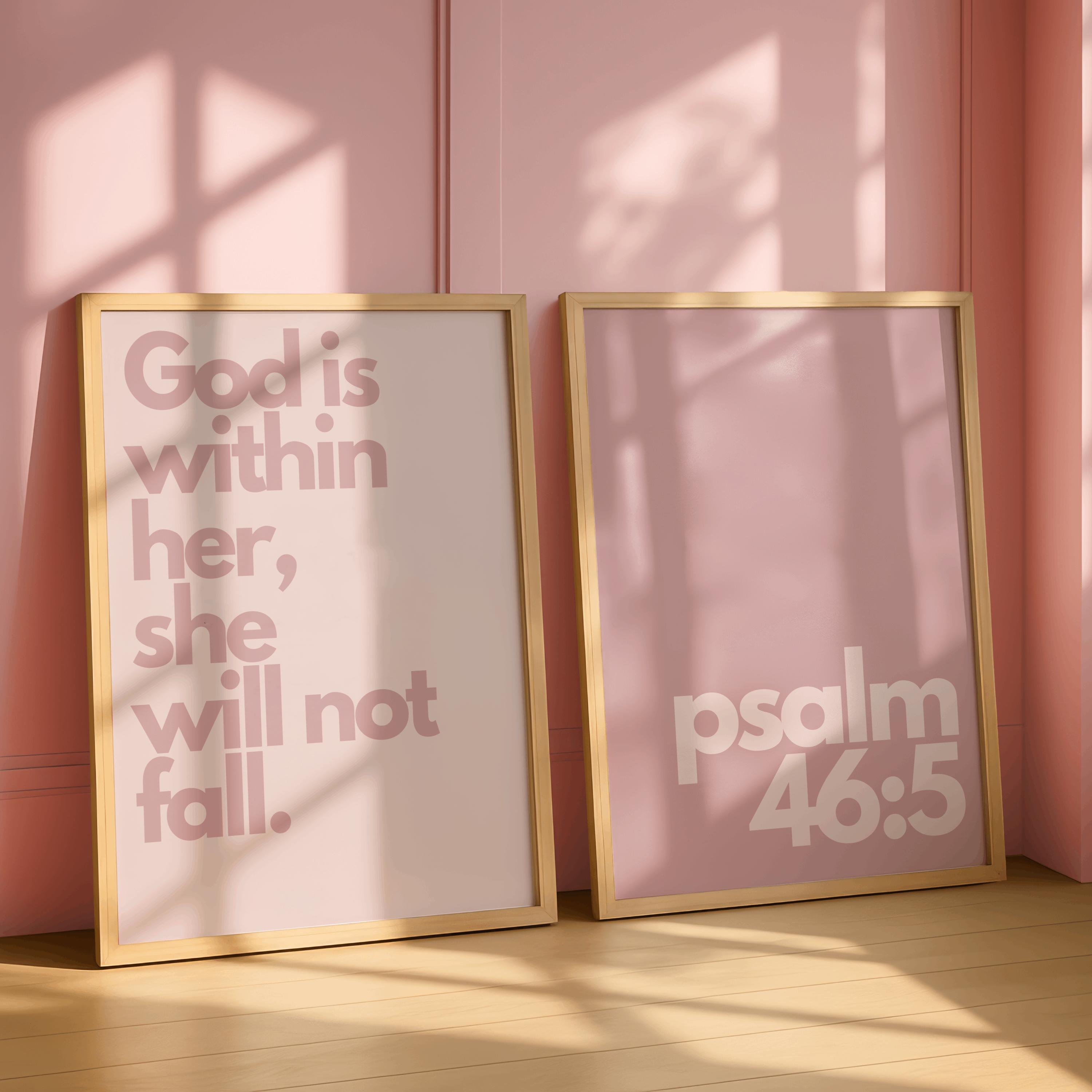 Pink Psalm 46:5 Wall Art Duo, God is Within Her Print, Christian ...