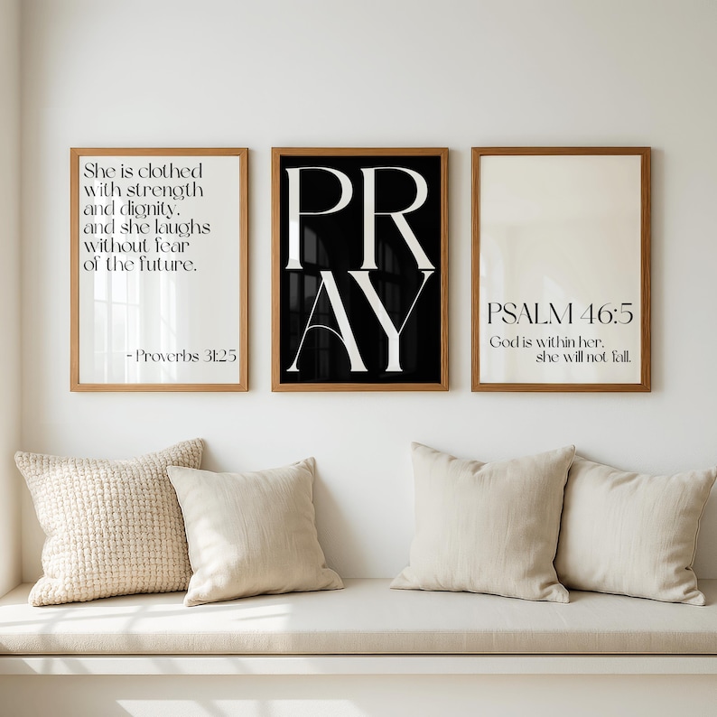 Black White Christian Wall Art Set of 3 | Bible Verse Printable Bundle ...