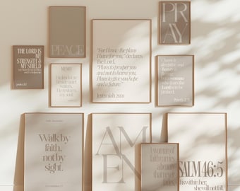 Christian Wall Art Bundle Neutral | Faith Quotes Set | Greige Bible Verse Prints for Women | Modern Minimal Home Decor | Digital Download