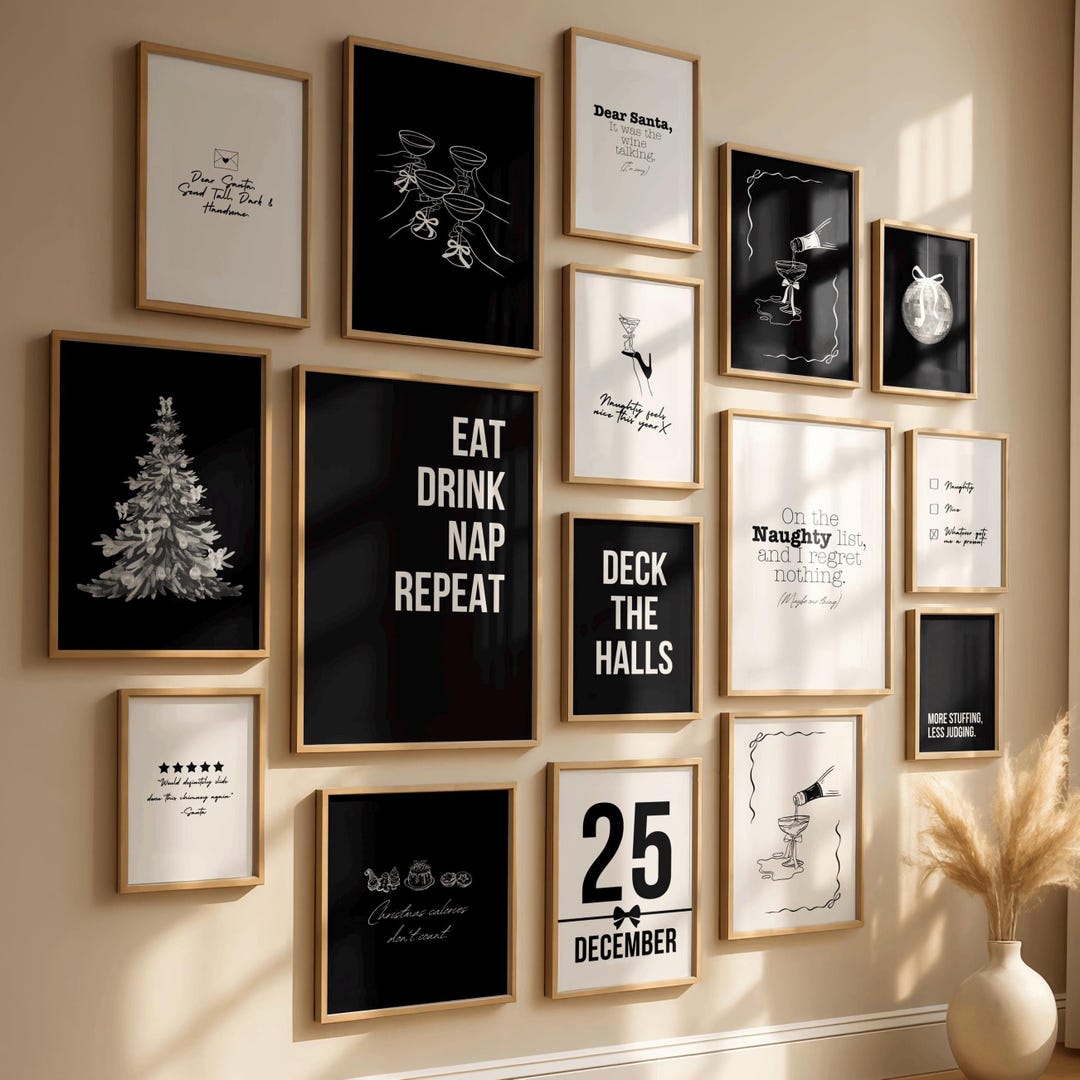 Minimalist Black & White Christmas Wall Art Set of 20 | Modern Holiday ...