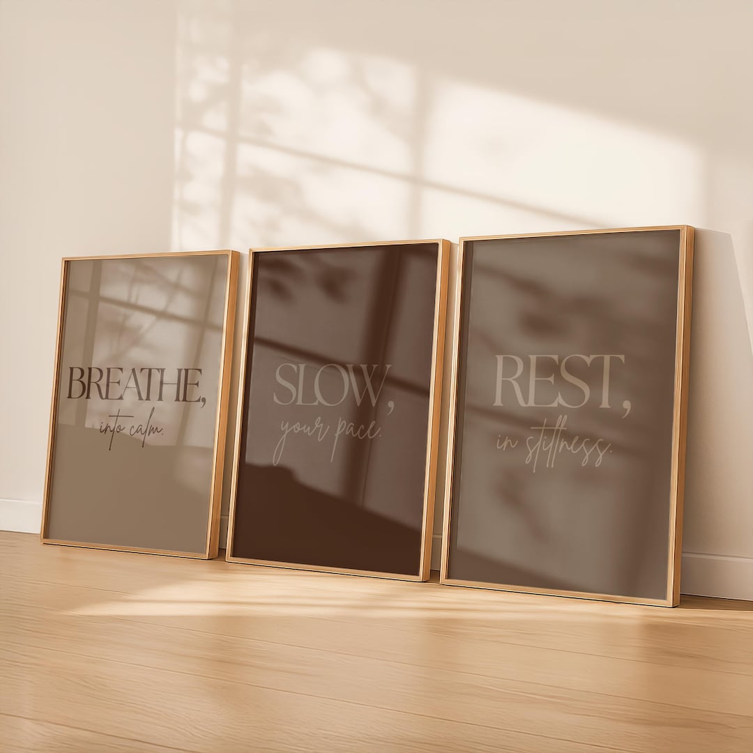 Neutral Wall Art Set of 3 Printable, Calm Bedroom Prints, Breathe Slow ...
