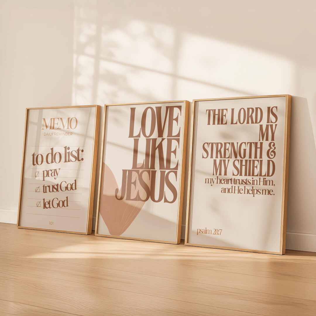 Terracotta Christian Wall Art Set of 3 | Warm Neutral Bible Verse ...