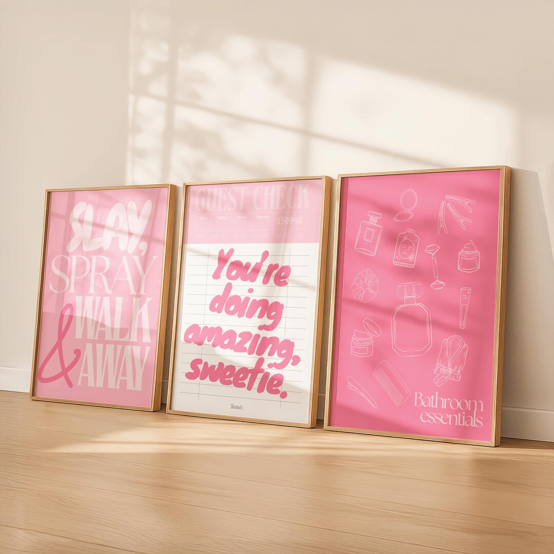 Pink Bathroom Wall Art Set of 3, Funny Bathroom Prints, Feminine ...