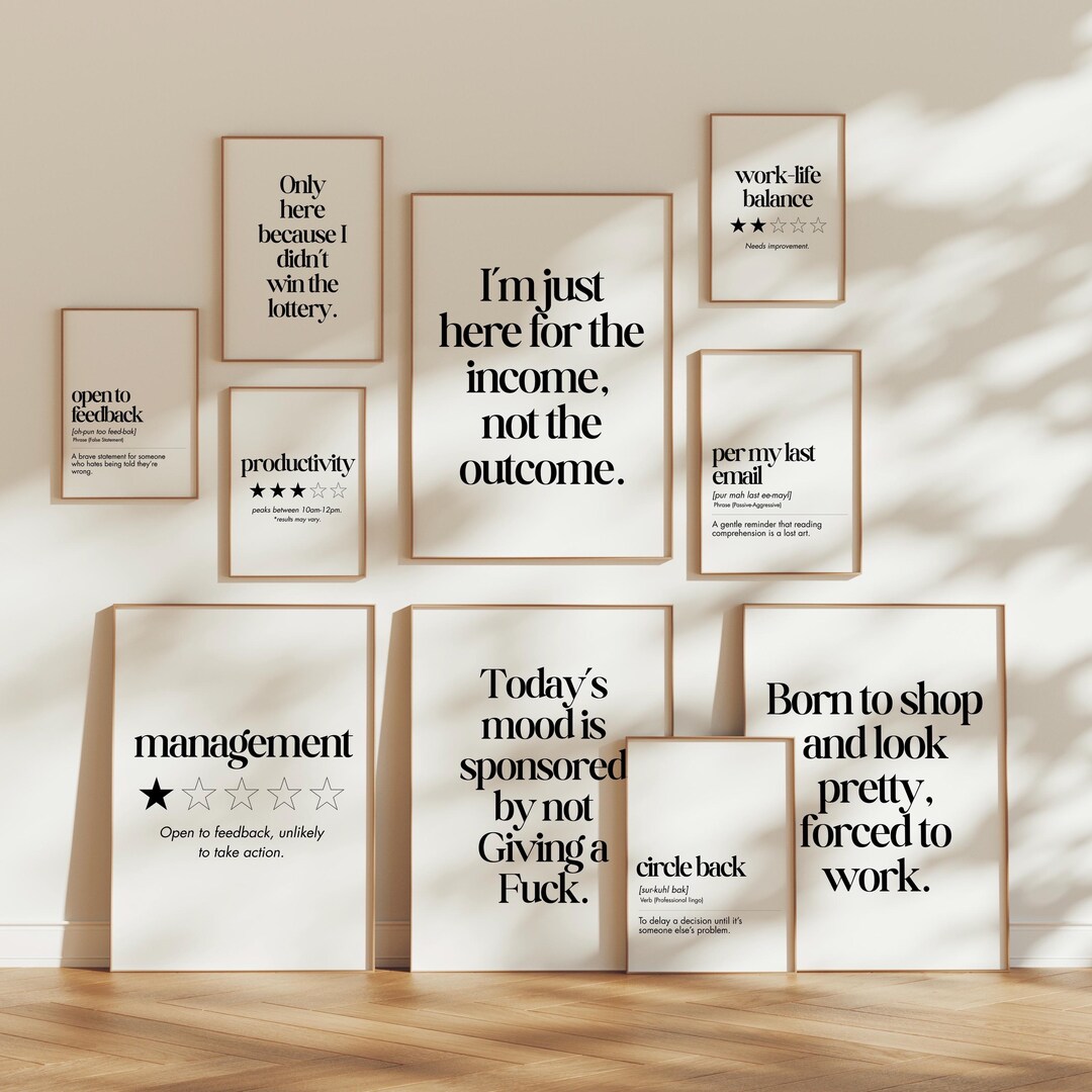 Home Office Wall Art Bundle | Funny Office Prints Set of 10 ...