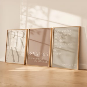 Neutral Christian Wall Art Set of 3 Prints | Bible Verse Printable Bundle | Minimalist Scripture Posters | Modern Religious Decor for Girls