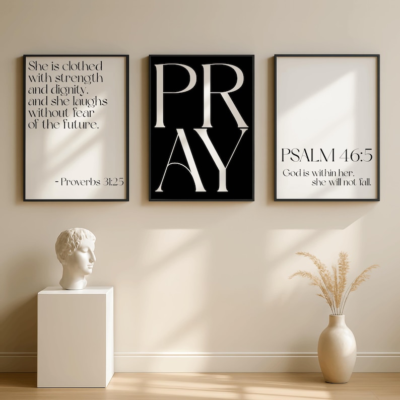 Black White Christian Wall Art Set of 3 | Bible Verse Printable Bundle ...