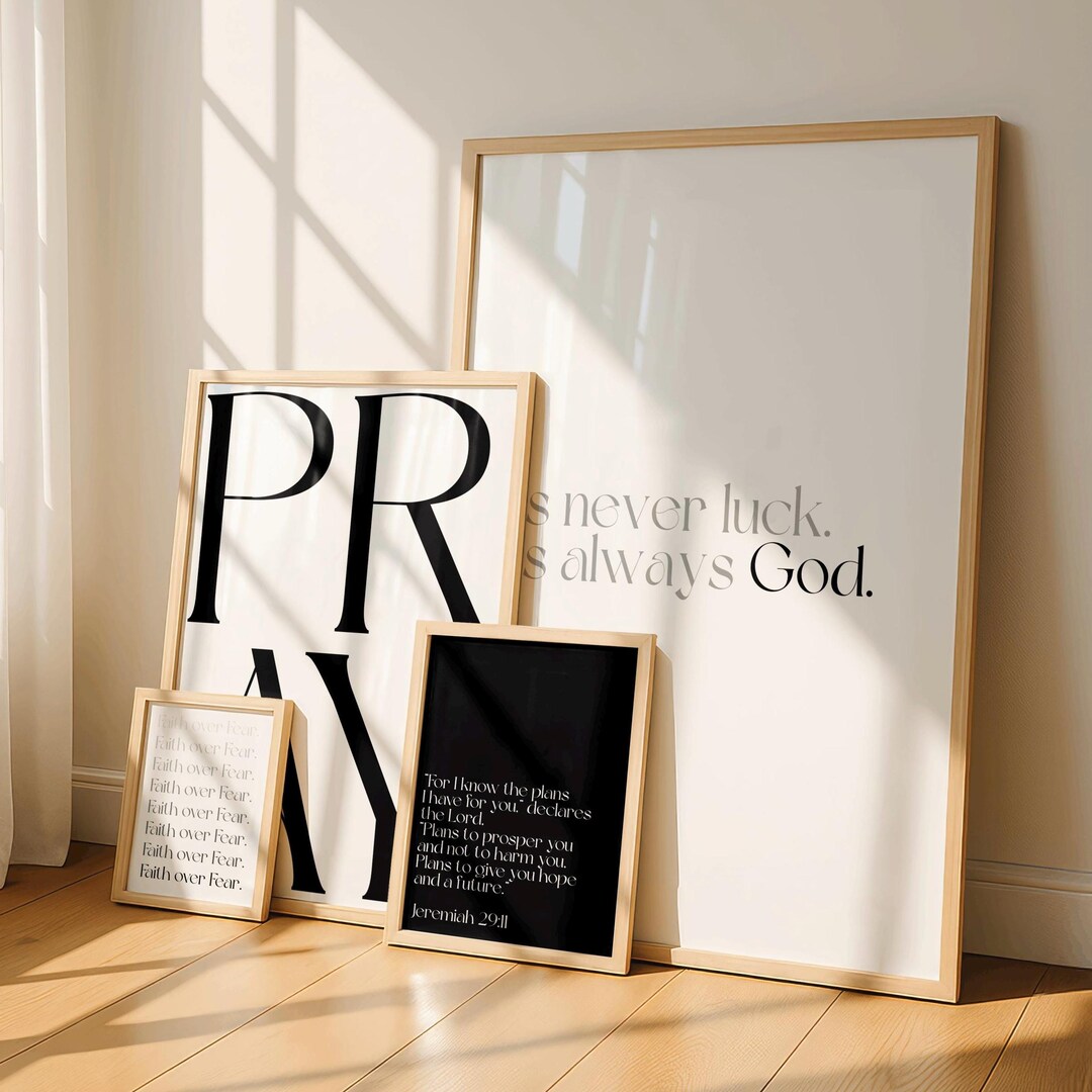 Black Christian Wall Art Set of 4 | PRAY Print, Faith Over Fear, Bible ...