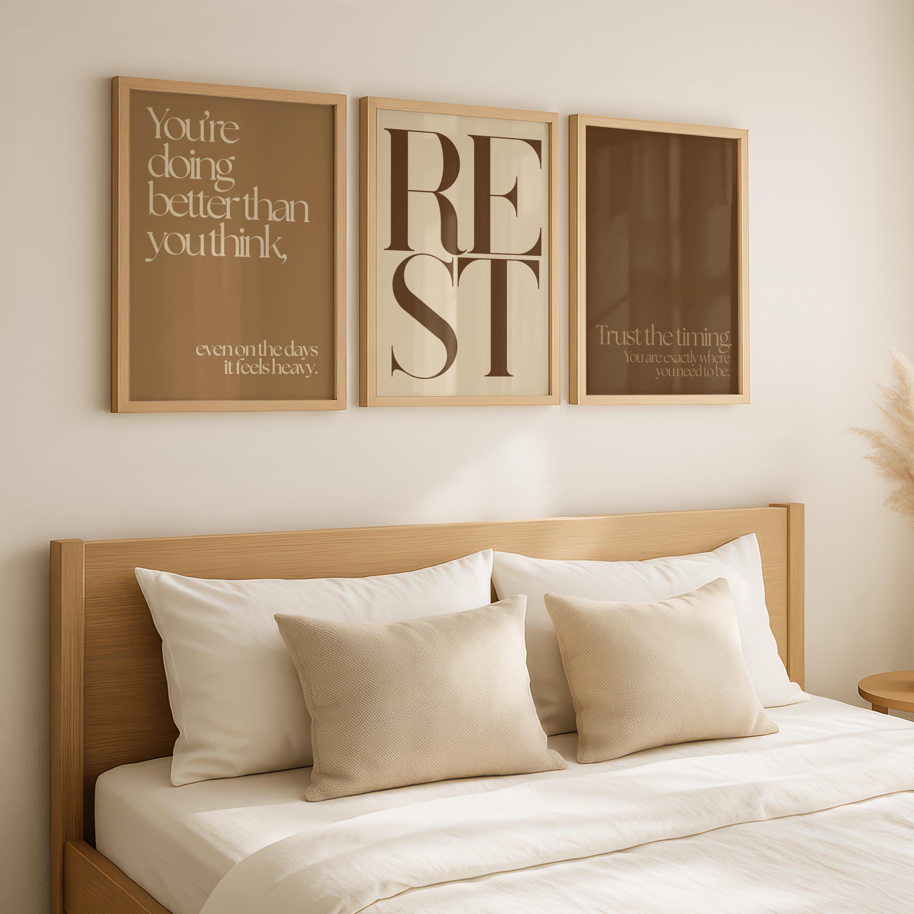 Brown Neutral Wall Art Set of 3 Prints, Trust the Timing Quote ...