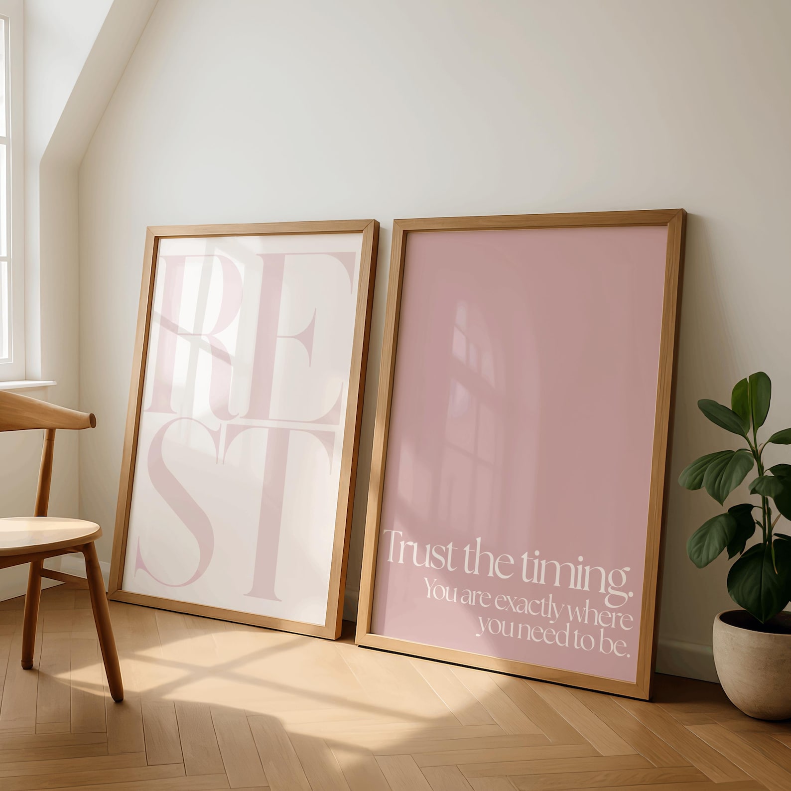 Blush Bedroom Wall Art Set of 3, Pink Rest Quote Prints, Calm Feminine ...