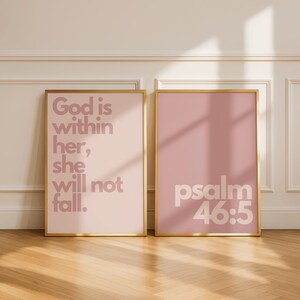 Pink Psalm 46:5 Wall Art Duo, God is Within Her Print, Christian ...