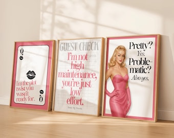 Juego de 3 impresiones de arte mural rosa, con un toque femenino y atrevido, para dormitorio de niña, con frases glamurosas, arte estético rosa, descarga digital.