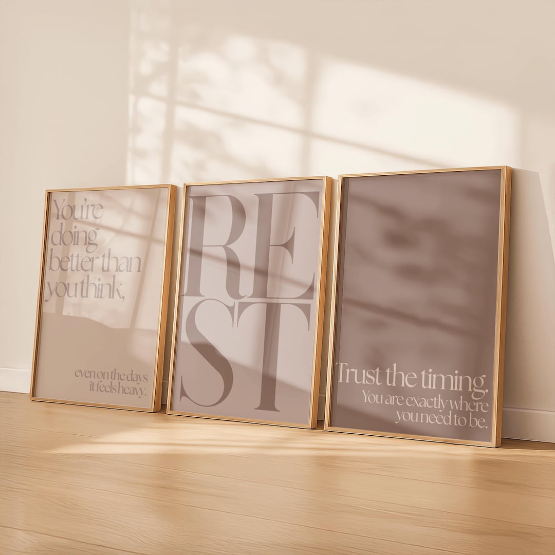 Neutral Bedroom Wall Art Set of 3, Rest Quote Prints, Calm Bedroom ...