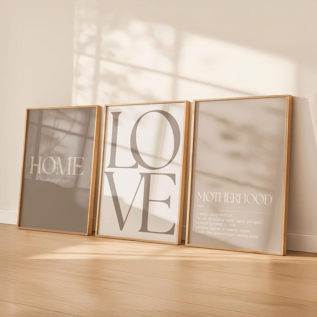 Motherhood Typography Wall Art Set of 3 | Modern Neutral Prints | Gift ...