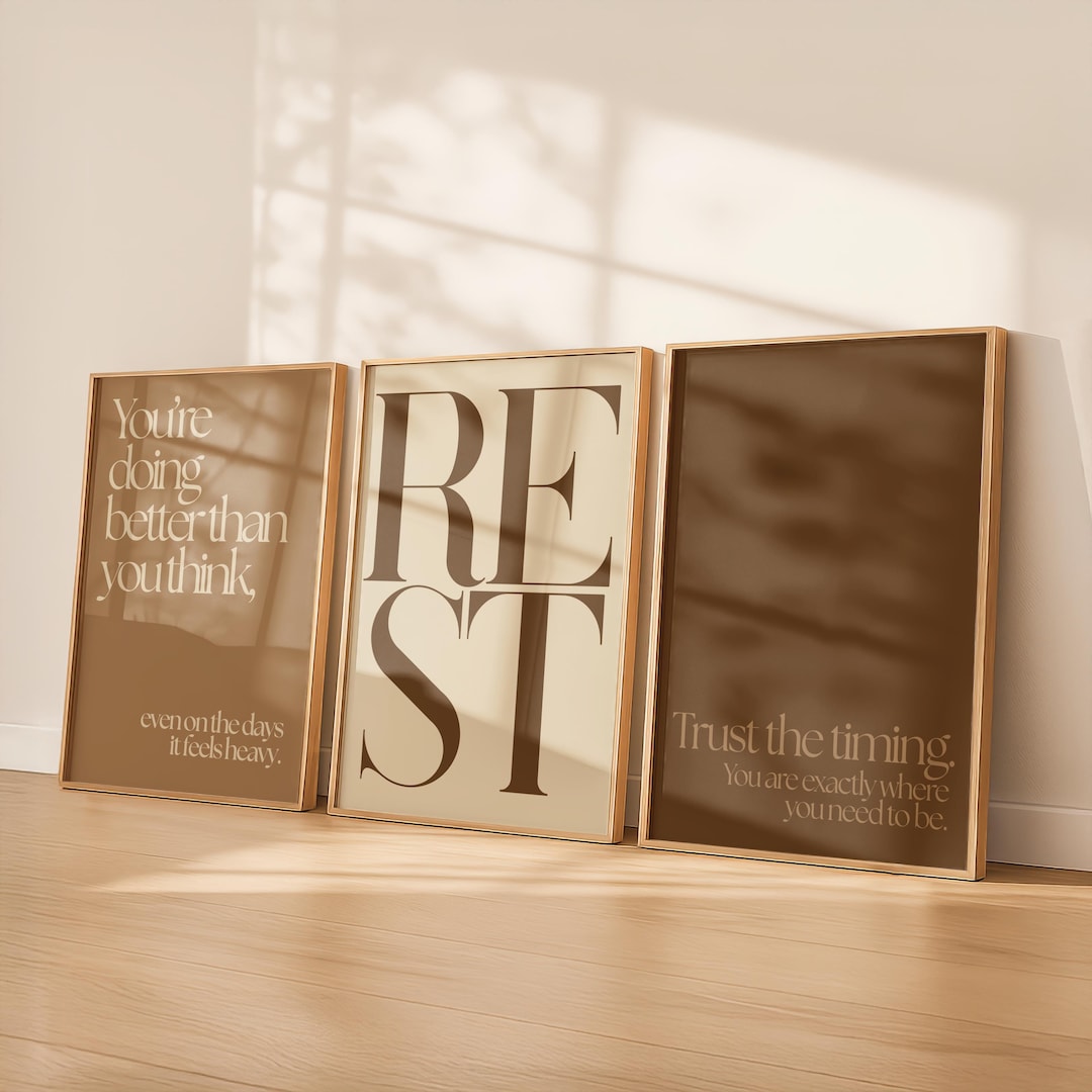 Brown Neutral Wall Art Set of 3 Prints, Trust the Timing Quote ...