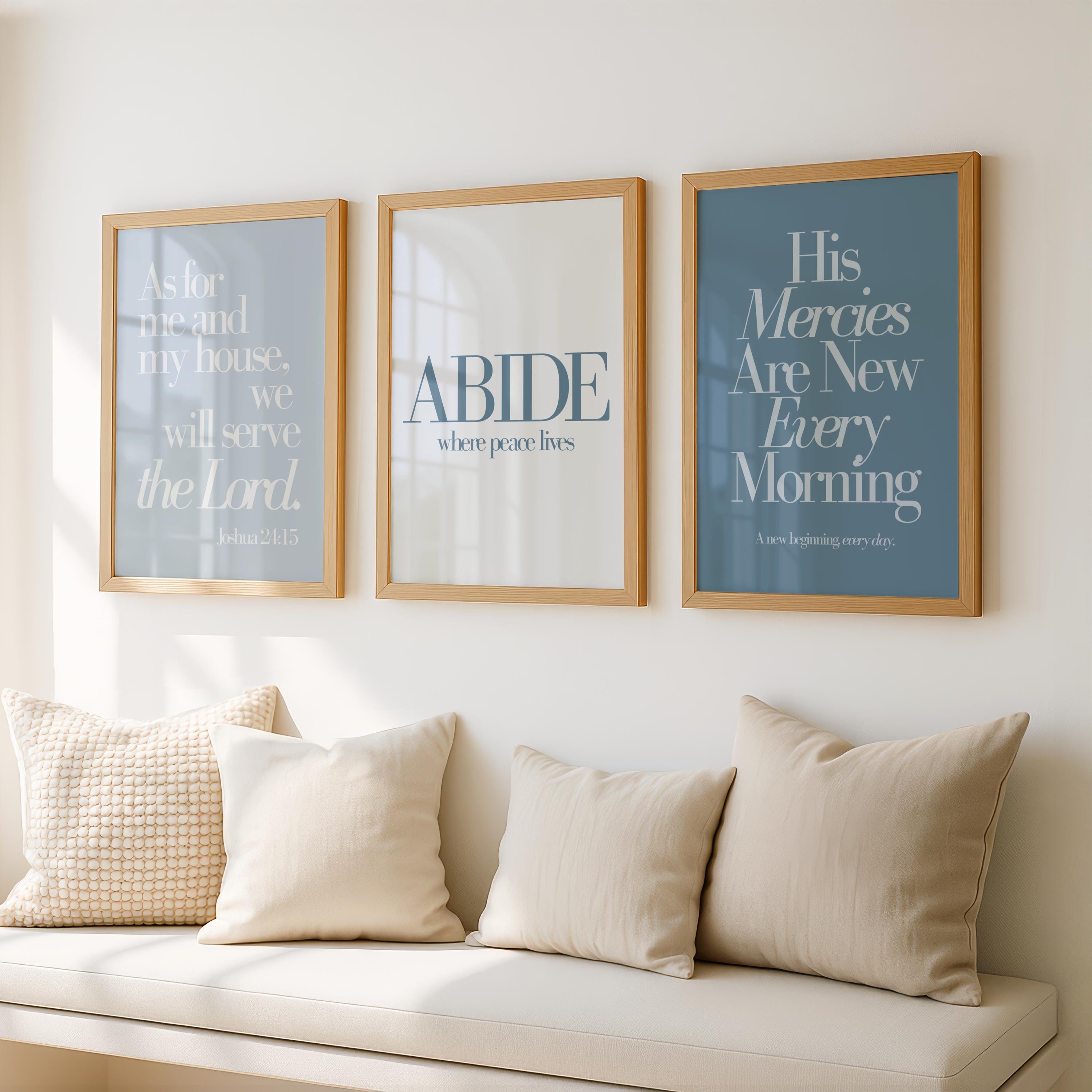 Christian Wall Art Printable Set of 3 | Coastal Blue Bible Verse Prints ...