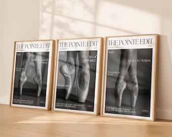 Ballet Pointe Magazine Poster Set of 3 | Editorial Wall Art Prints | Black & White Ballet Decor | Elegant Dance Photography The Pointe Edit