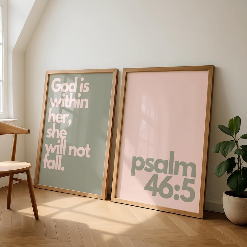 Sage Green Psalm 46:5 Wall Art Duo, God is Within Her Print, Christian ...