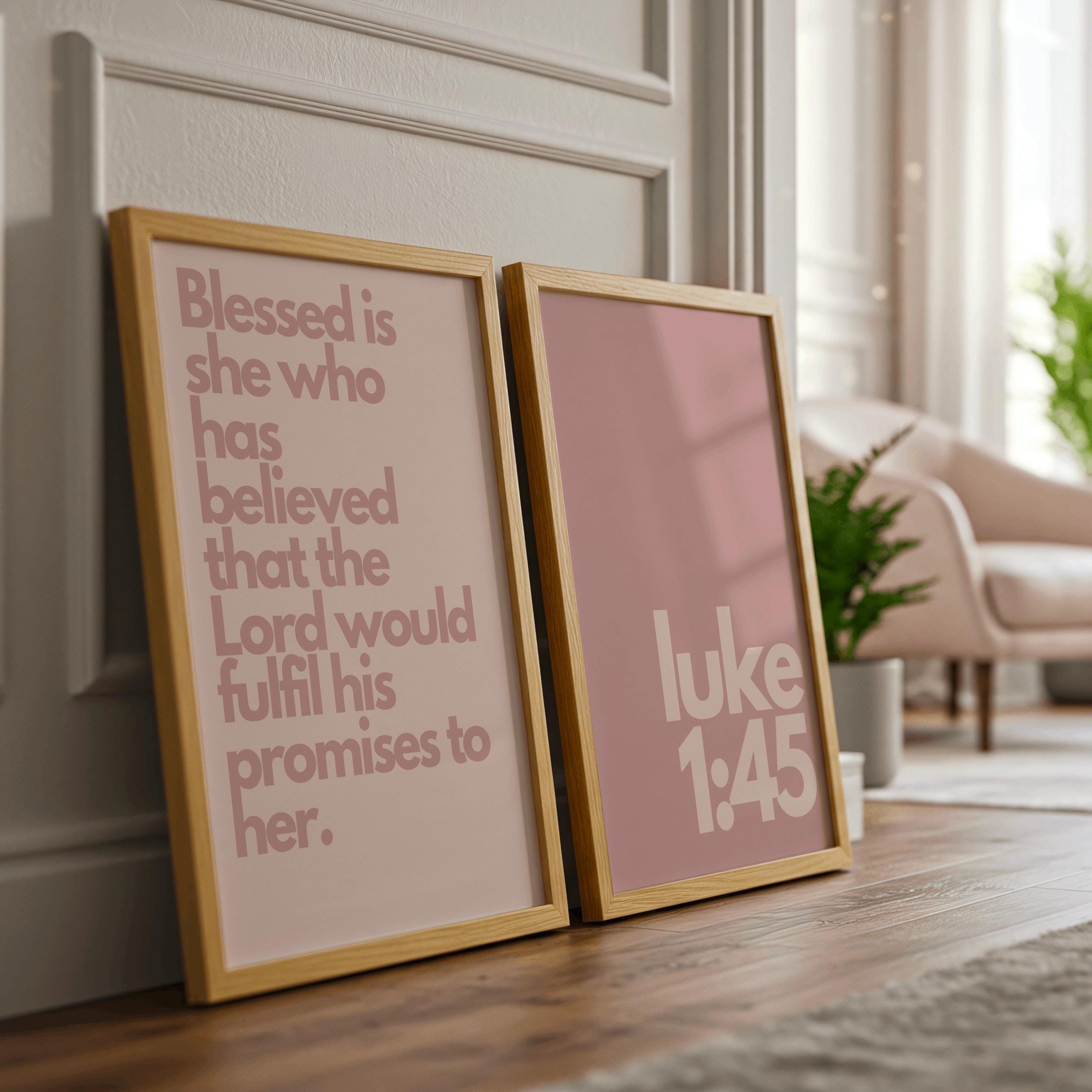 Pink Luke 1:45 Wall Art Duo, Blessed is She Print, Christian Scripture ...