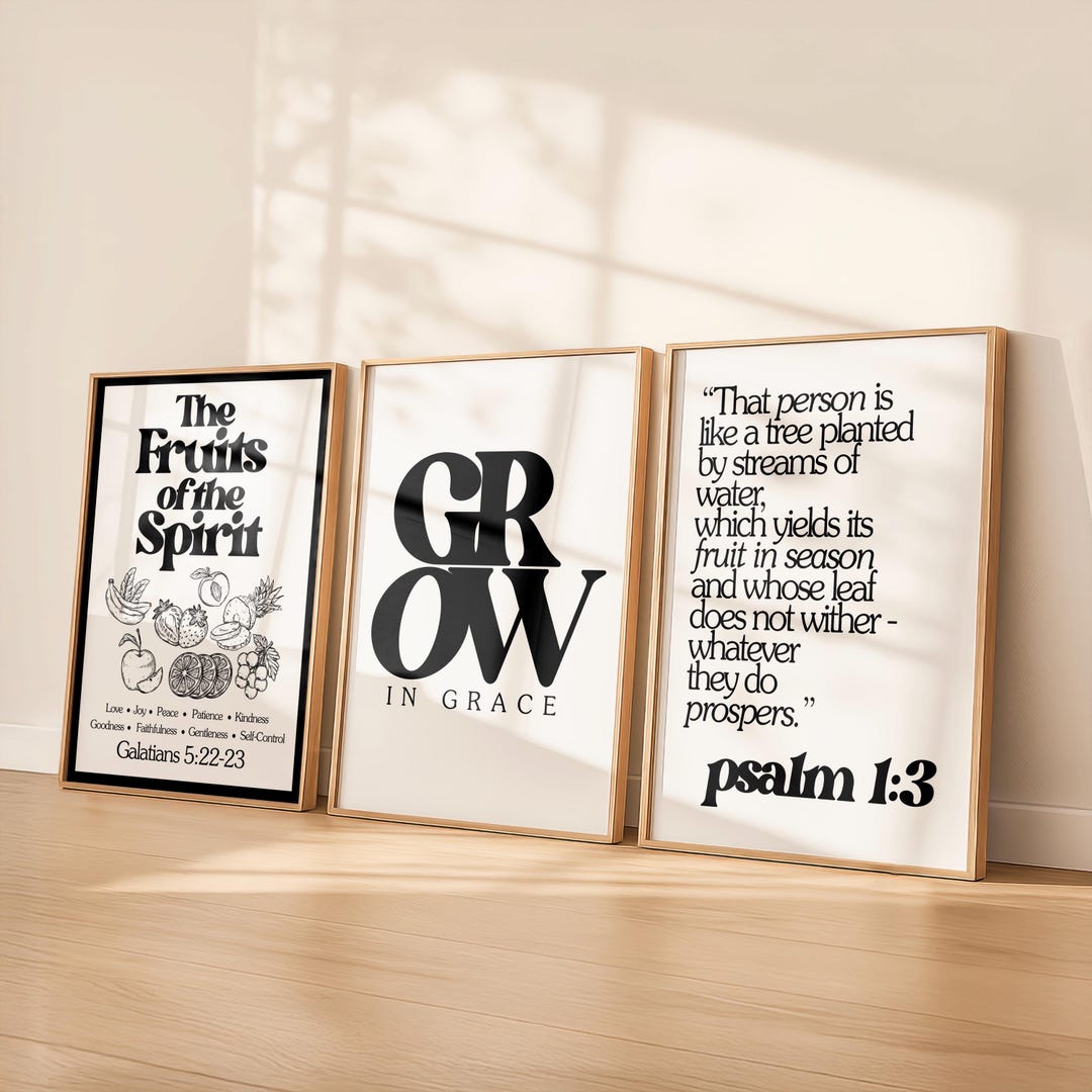 Fruits of the Spirit Wall Art Set of 3, Christian Prints, Grow in Grace ...