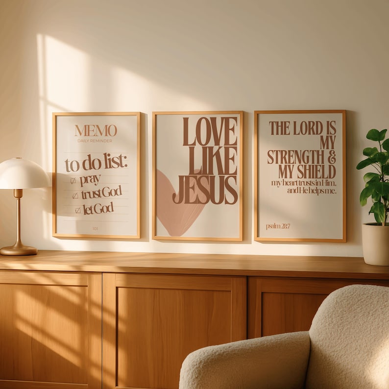Terracotta Christian Wall Art Set of 3 | Warm Neutral Bible Verse ...
