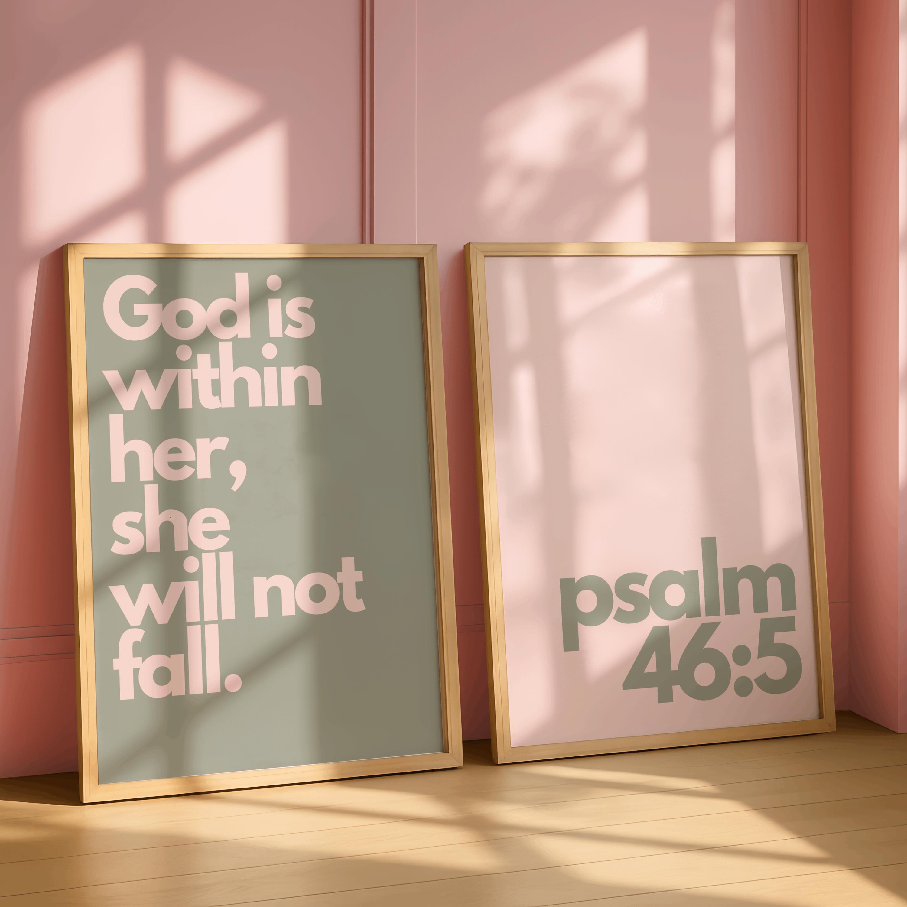 Sage Green Psalm 46:5 Wall Art Duo, God is Within Her Print, Christian ...