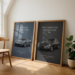Classic Car Print Set of 2, Vintage Automotive Wall Art, Blue & Black Gallery Wall, Men’s Office Decor, Garage Prints, Digital Download