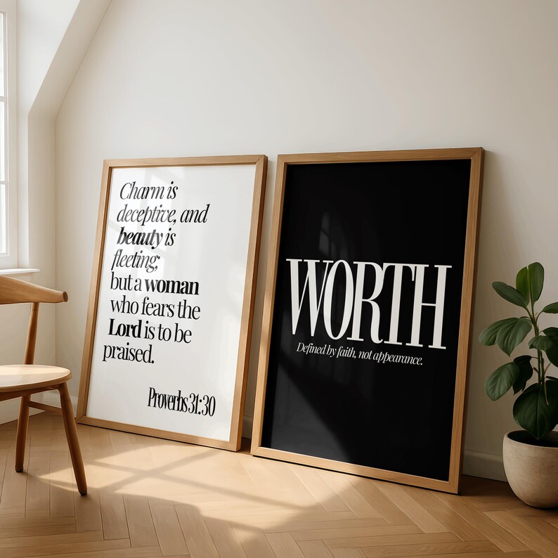 Proverb Frame Proverbs 31:30 Christian Wall Art Set of 3, Worth Faith Quote Prints ...