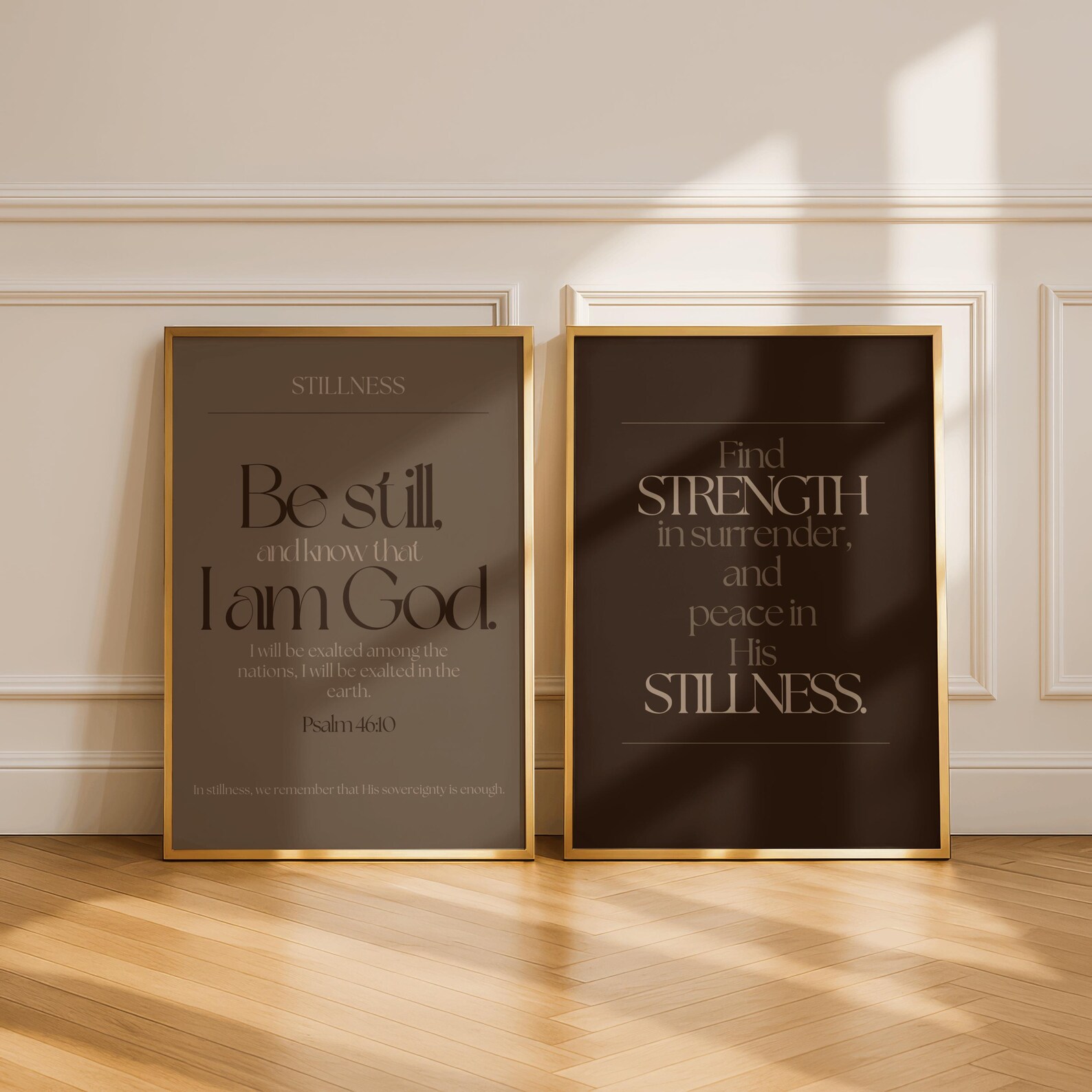 Neutral Christian Wall Art Set of 3 | Strength & Stillness Bible Verse ...