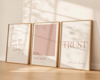 Blush & Cream Wall Art Set of 3 | Soft Neutral Prints, Calm Bedroom Decor, Minimal Typography | Digital Download