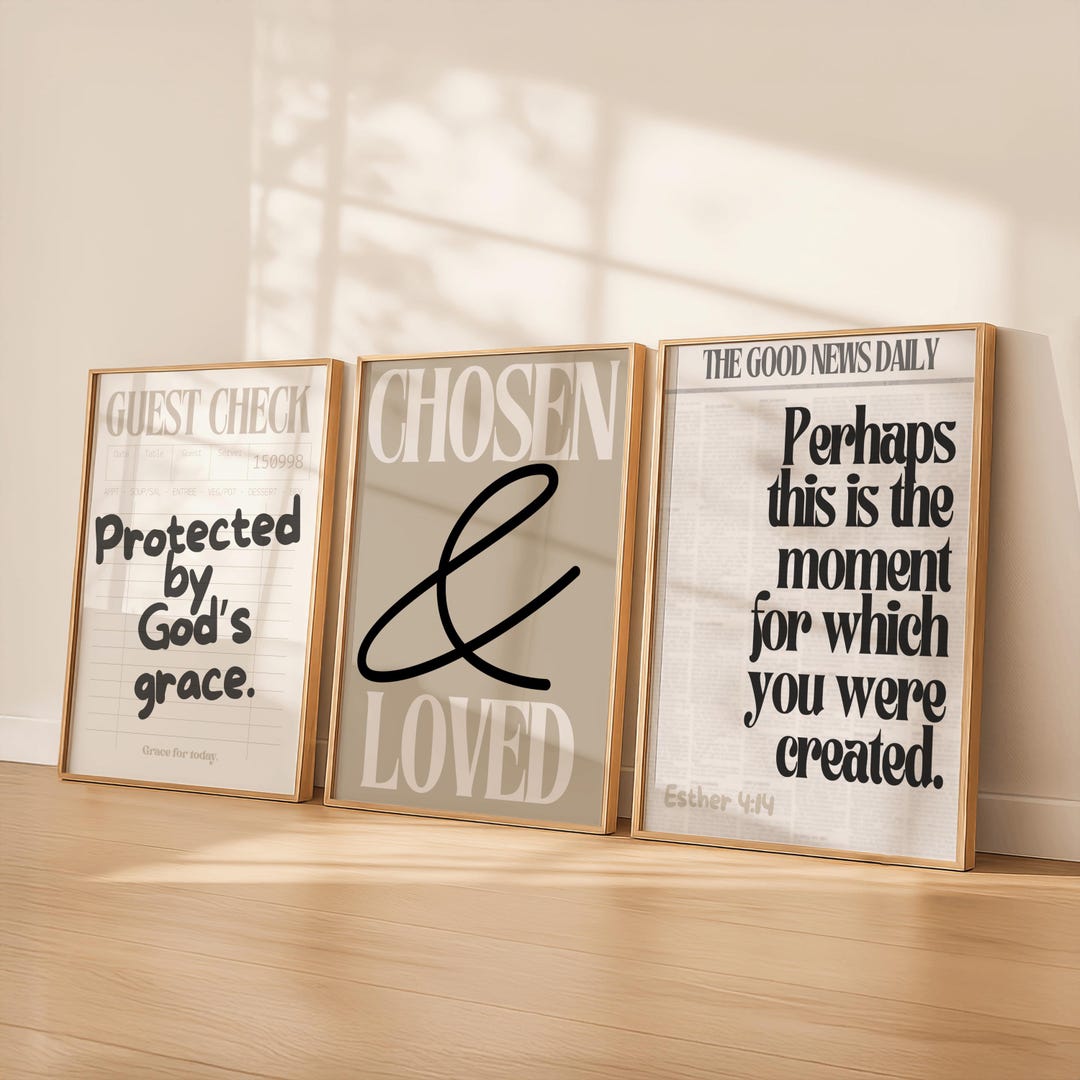 Christian Wall Art Set of 3 | Bible Verse Prints | Neutral Christian ...