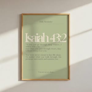 Isaiah 43:2 Printable Scripture Wall Art | Christian Bible Verse Decor | Sage Green Faith Print | Daily Reminder Art