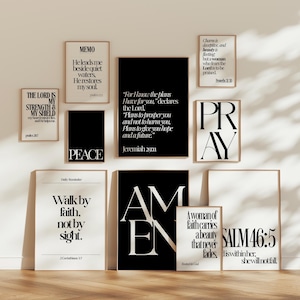 Kristen väggkonst, set med 10 | Trocitat för kvinnor | Moderna bibeltryck | Elegant svartvit typografi | Digital nedladdning