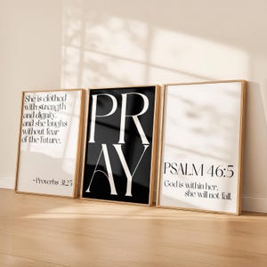 Black White Christian Wall Art Set of 3 | Bible Verse Printable Bundle | Minimalist Scripture Posters | Modern Religious Decor for Girls
