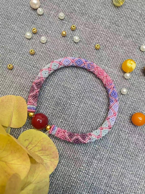 Secret Garden Vine --- Rose & Lavender Gradient with Red Agate Bead